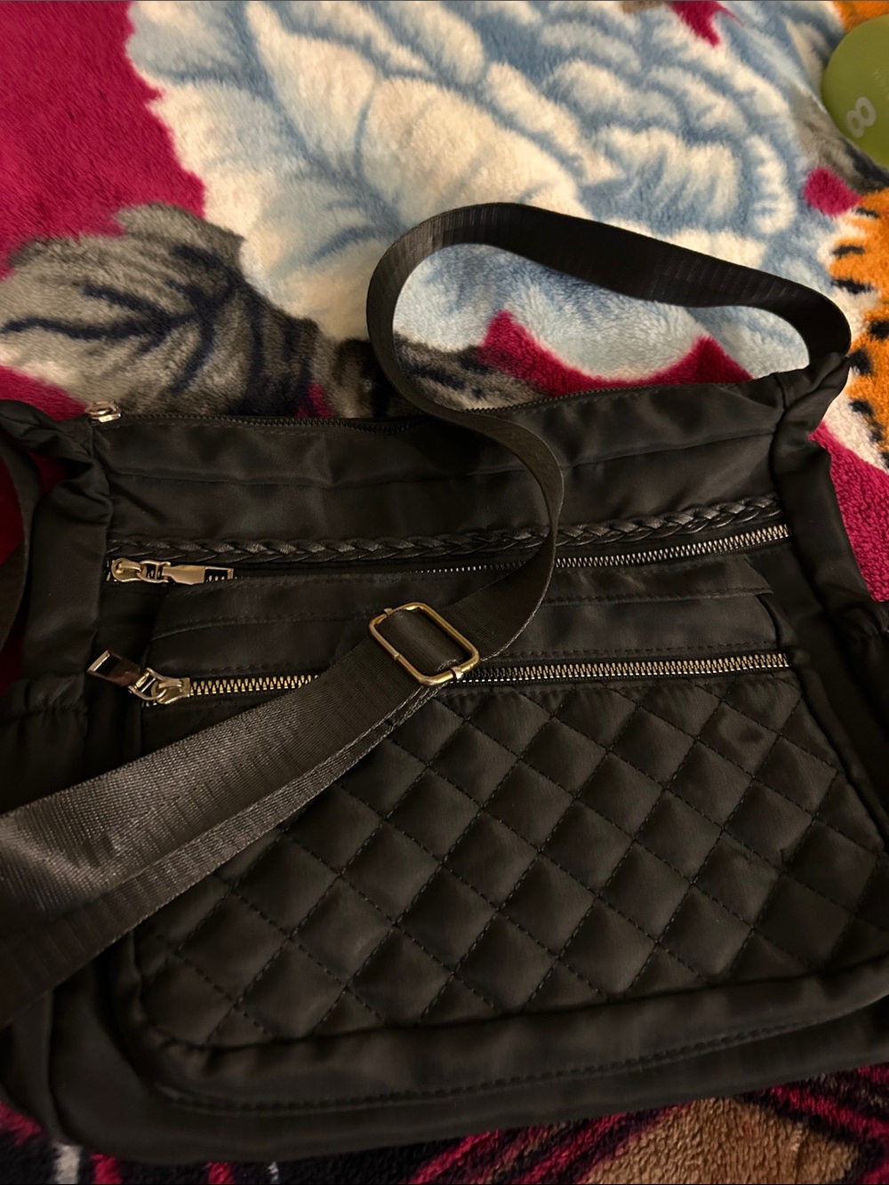 Black Quilted Crossbody Bag with Adjustable Strap